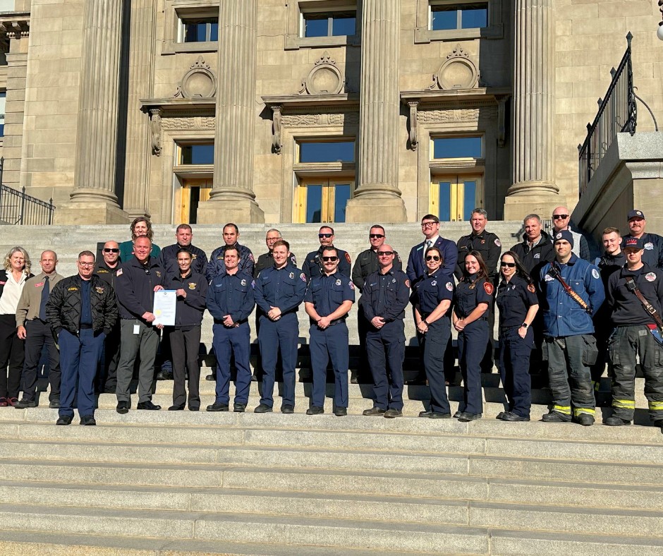 City of Meridian and other fire representatives on the steps on the Capital building